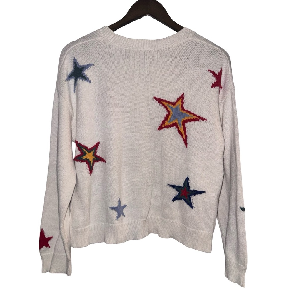 Rails Star Print Sweater Cream Multicolor‎ Cropped Lightweight Pullover small - Picture 4 of 5